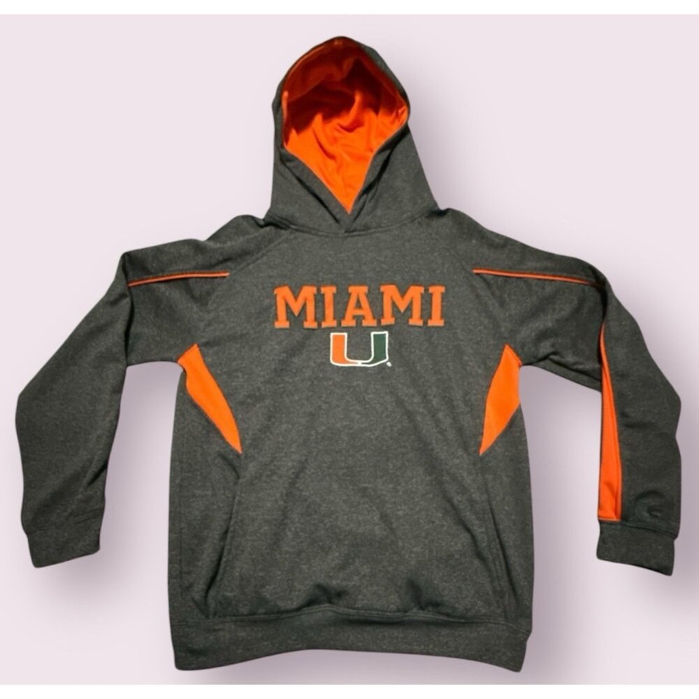 MIAMI HURRICANES Hoodie Youth L Gray Orange Sweatshirt Colosseum‎ Label
